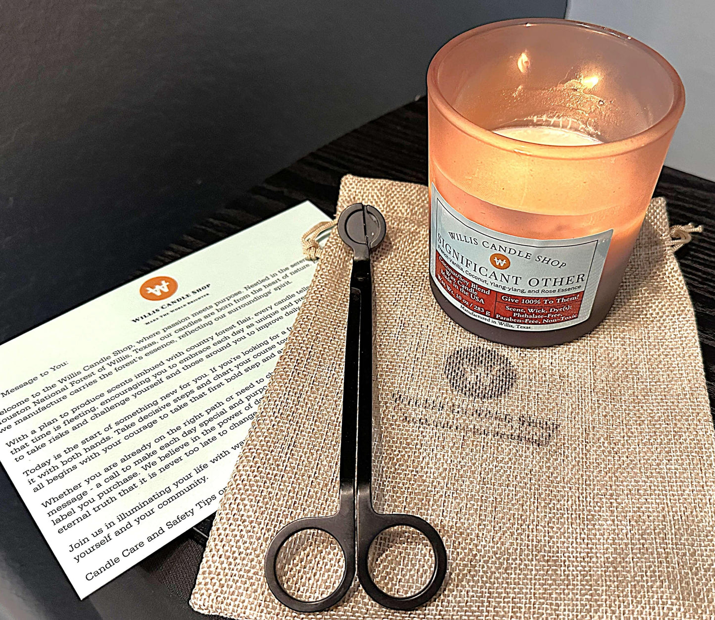 Candle safety card for scented candles at the Willis Candle Shop.