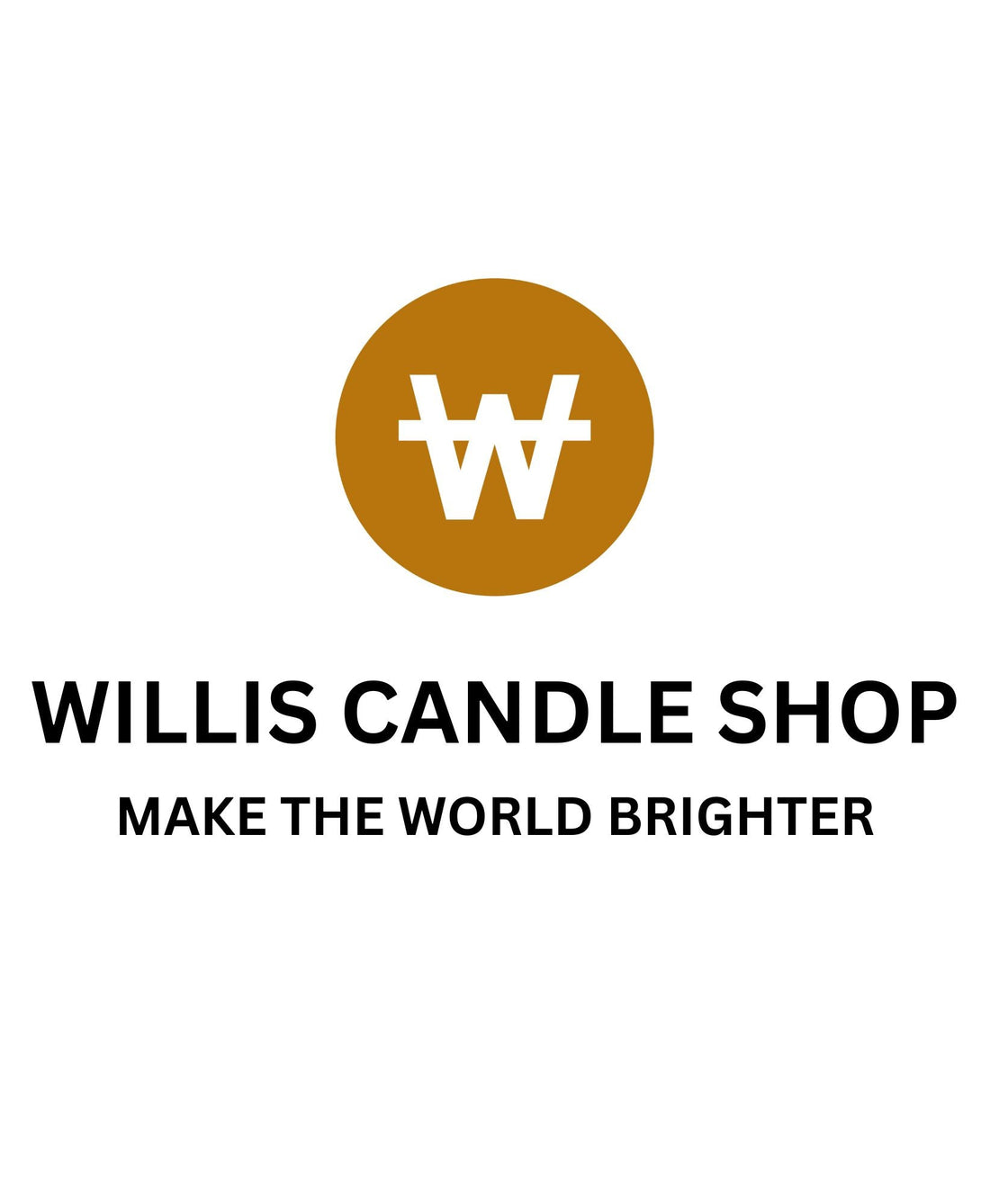 Willis Candle Shop logo Make The World Brighter with Orange background and white W.