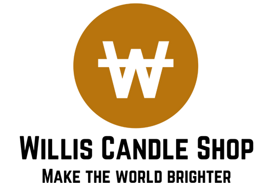 Willis Candle Shop logo with large orange circle and white W.