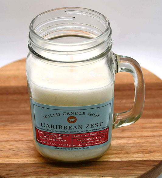 Single wick candle with Caribbean Zest scented candle option.