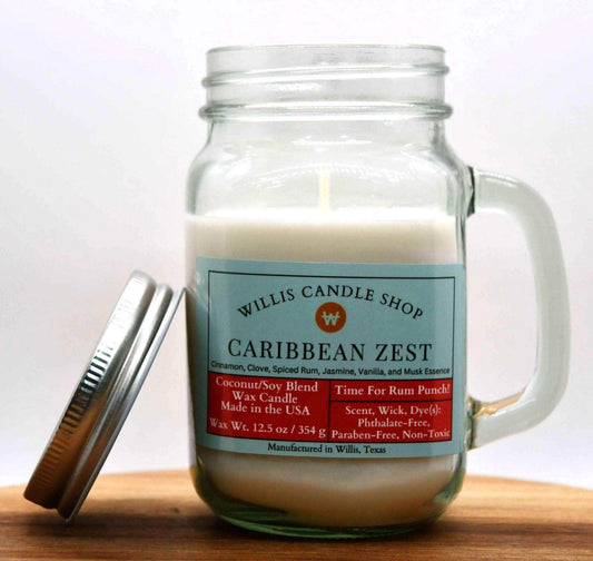 Scented candles from Willis Candle Shop offering Caribbean Zest fragrant candle option.