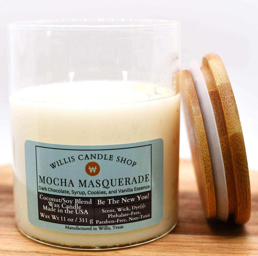 Aroma candle store with Mocha Masquerade scented candle option at Willis Candle Shop.