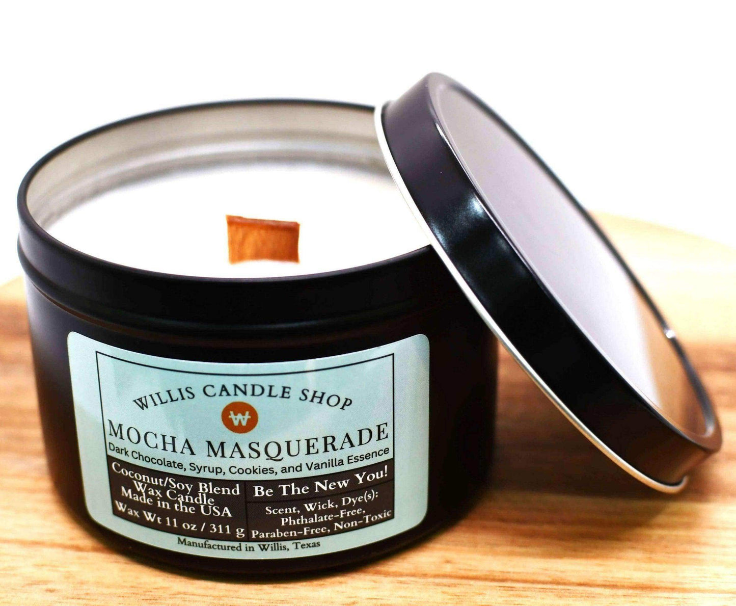 Fragrance candle option with Mocha Masquerade scented candle option.