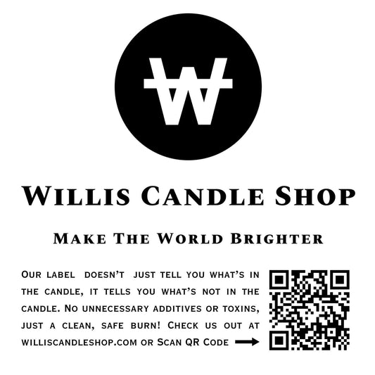 Willis Candle Shop logo in black and white with motto.