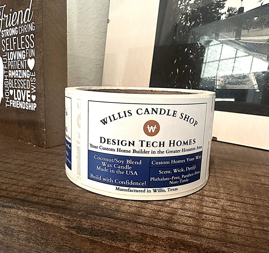 Custom candle label made for Design Tech Homes.