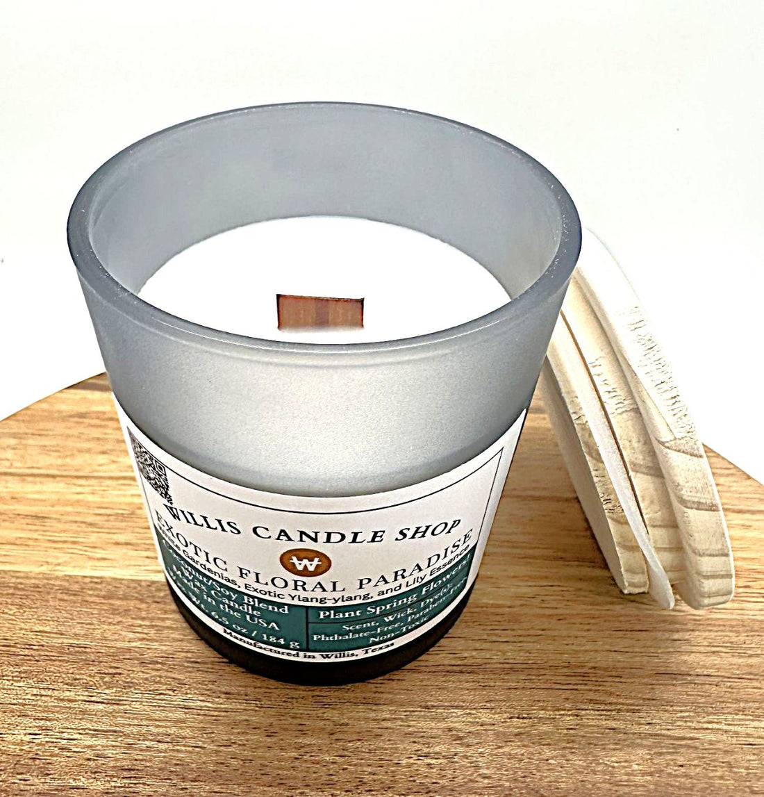 container candle with coconut soy and beeswax candle matrix with phthalate-free, paraben-free and non-toxic scent and wicks.
