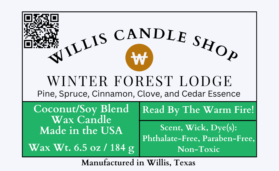 Candle label used at the Willis Candle Shop in Willis, Texas.