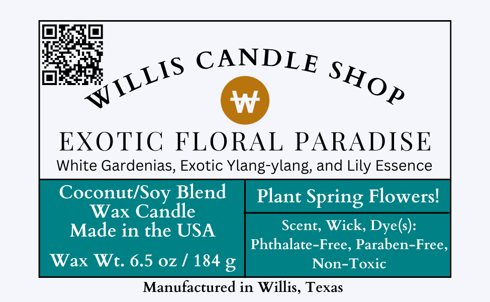 Scented candle label at the Willis Candle Shop.