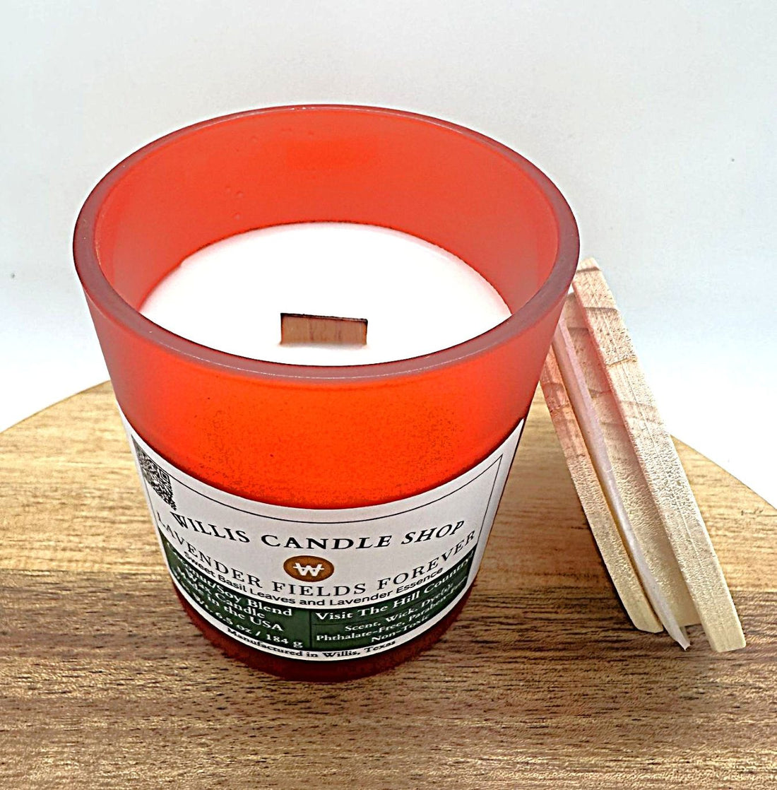 container candle with coconut soy and beeswax candle matrix with phthalate-free, paraben-free and non-toxic scent and wicks.