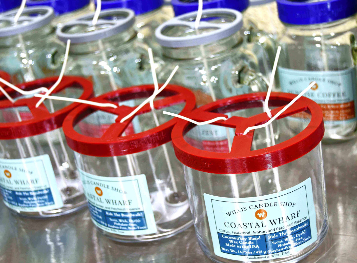 Scented candle production of 3 wick candles.