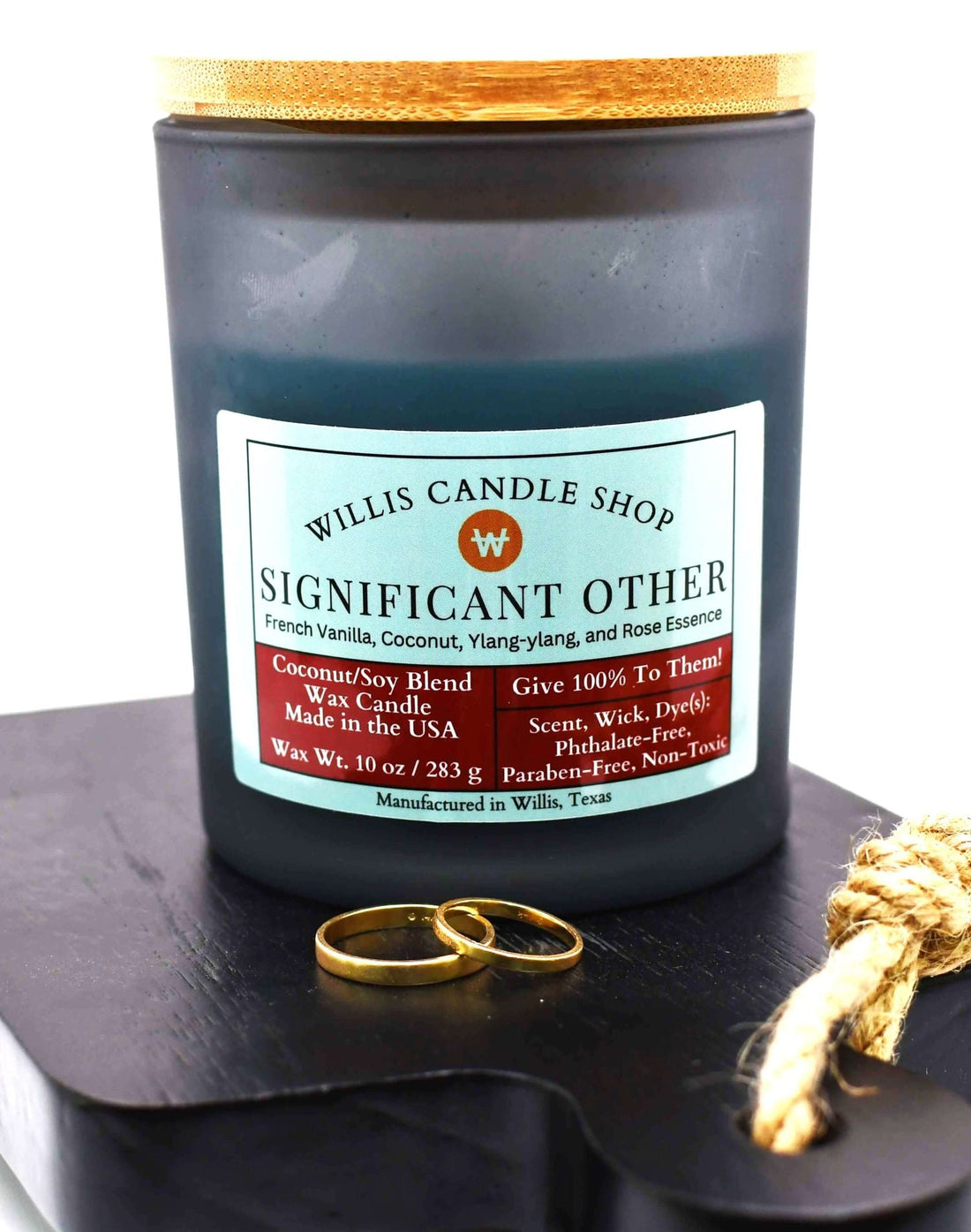 Black frosted glass candle with Significant Other scent and bamboo lid.