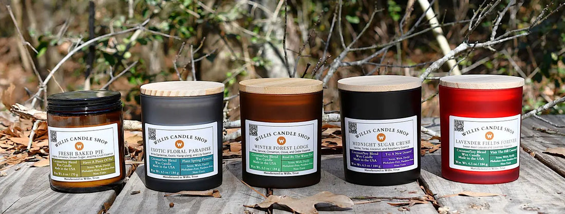 Scented candles staged on a bridge in Willis, Texas.