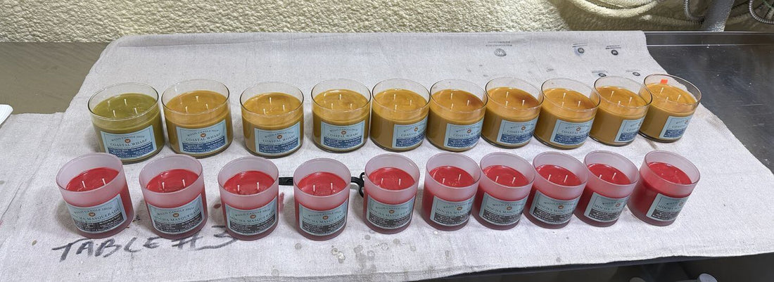 Featured centerpiece from the Willis Candle Shop.