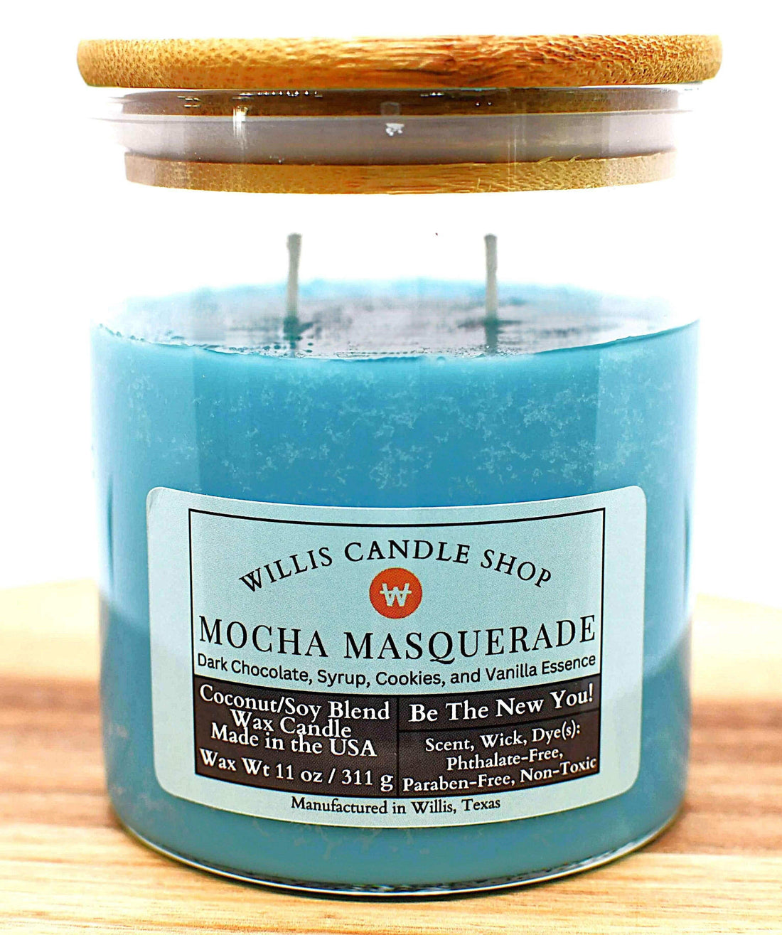 Clear glass candle with double wick candle option and bamboo lid.