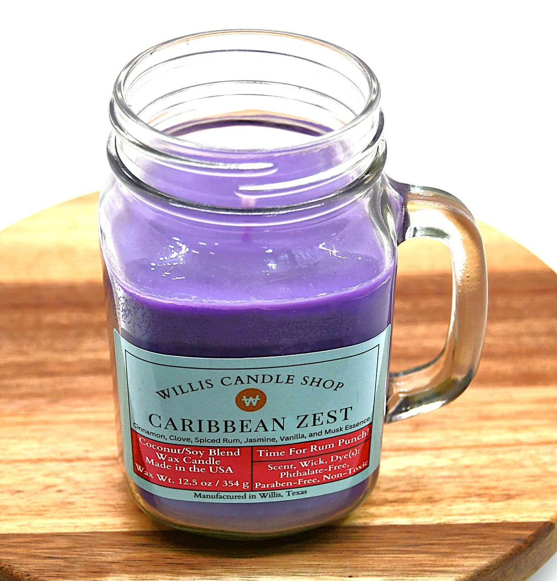 Caribbean Zest scent in a glass mug jar candle desing.