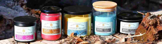 Aroma candle collage at bridge in Willis, Texas as candle options.