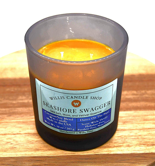 Burnt orange candle was in a black frosted glass candle option with Seashore Swagger scent.