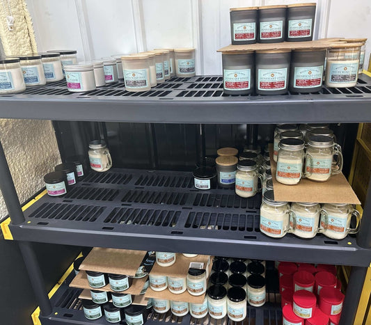Candles stored at the Willis Candle Shop in Willis, Texas.