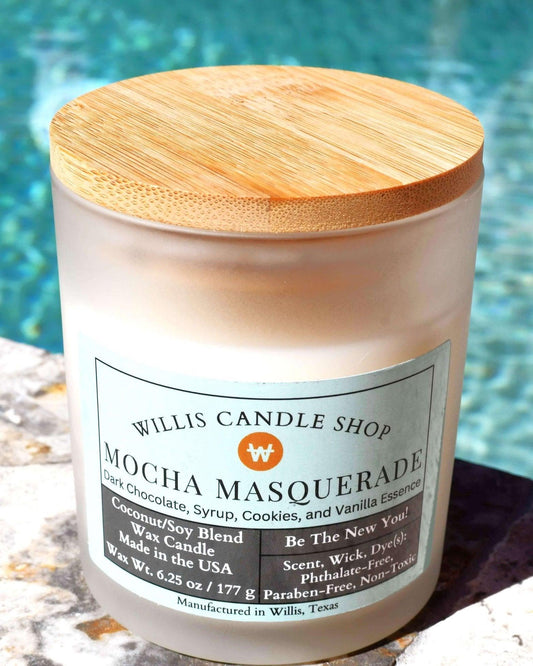 White Frosted Mocha Masquerade scented candle.