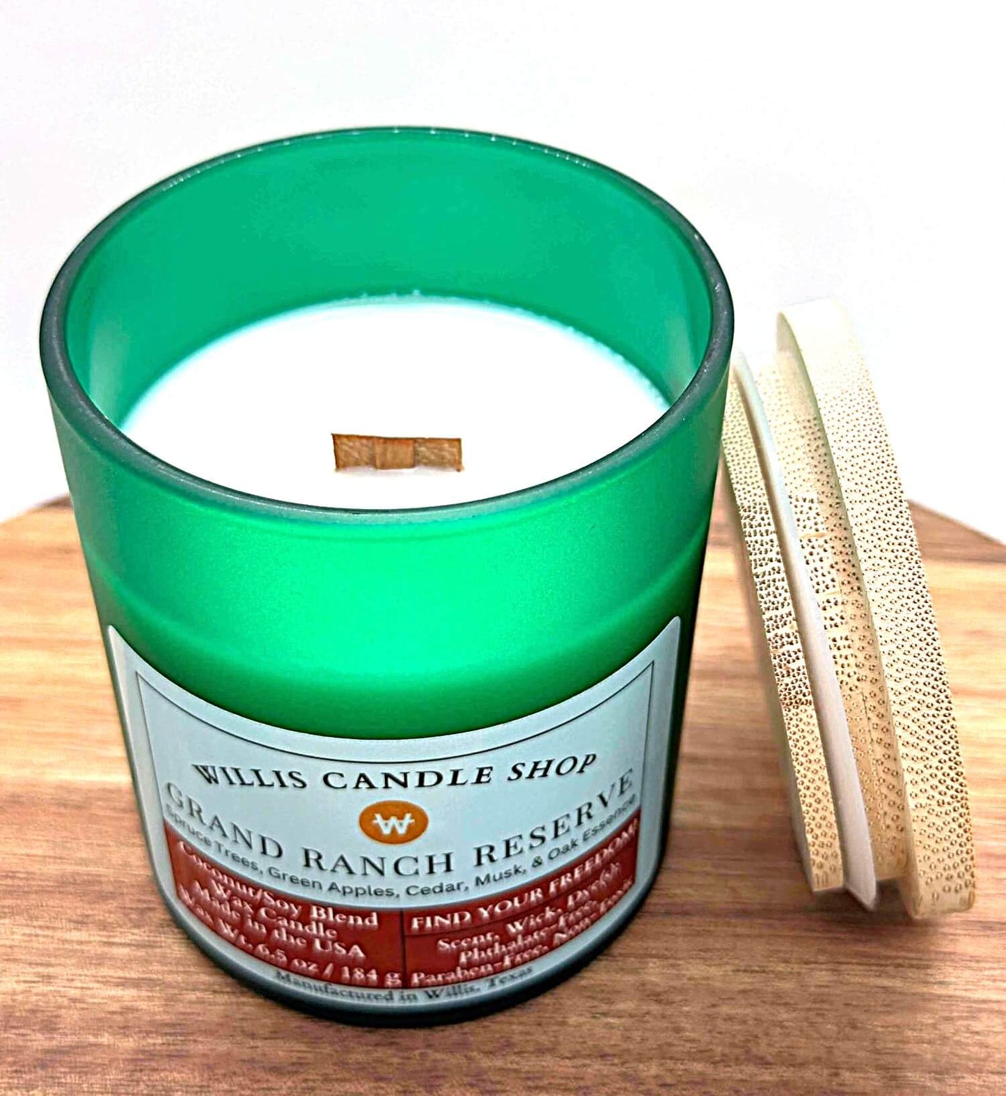 10 oz Green Frosted Glass Candle | Scented Candle | Wood Wick Candle