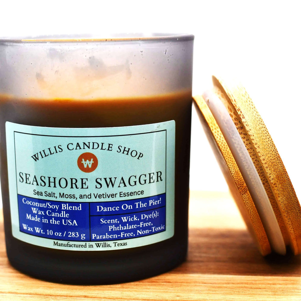 
                  
                    Orange coconut and soy 25/75 blended candle with 10 ounce of wax in a 14.5 ounce container and Seashore Swagger fragrance.
                  
                