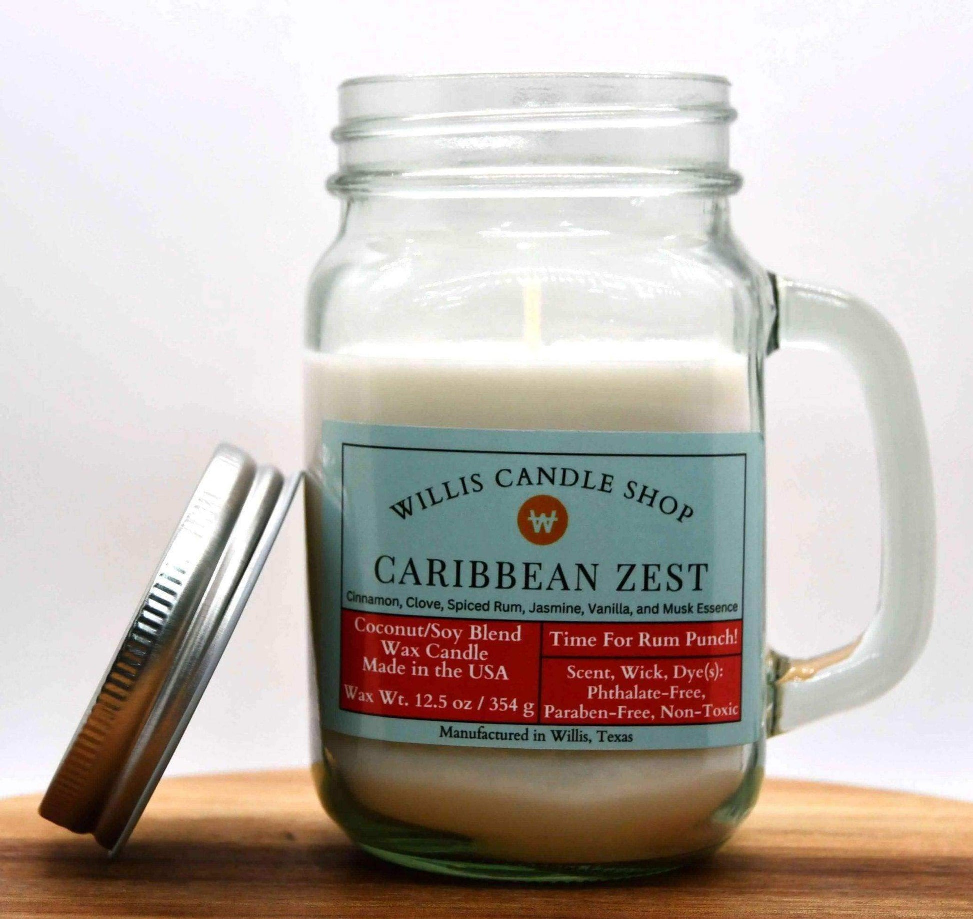 Scented candles from Willis Candle Shop offering Caribbean Zest fragrant candle option.