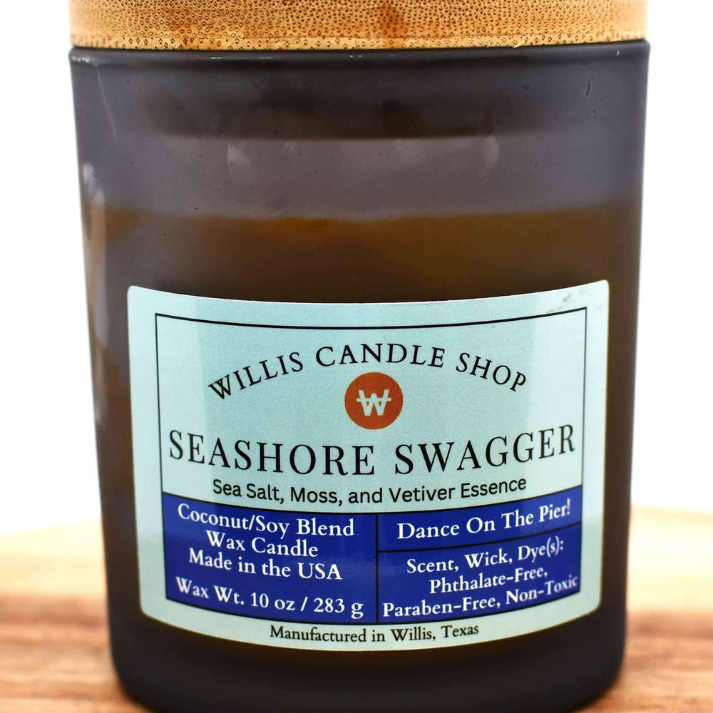 
                  
                    Orange coconut and soy 25/75 blended candle with Seashore Swagger sea salt, moss, and vetiver essence.
                  
                