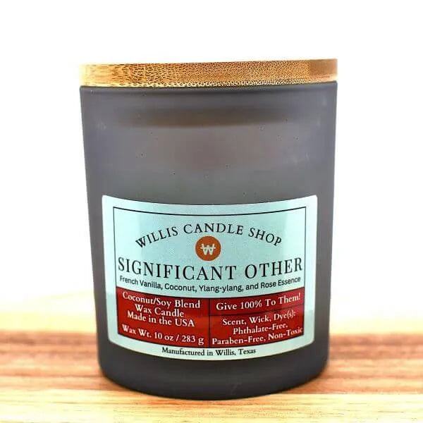 Black frosted candle with Significant Other scented candle option at Willis Candle Shop.