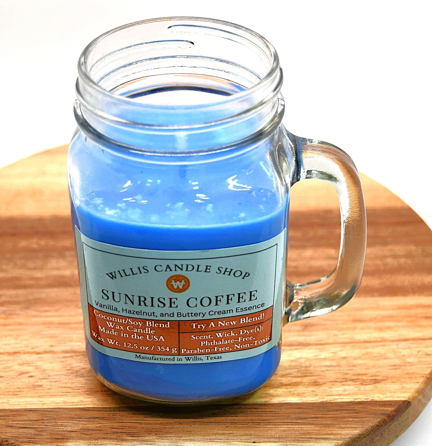 Sunrise Coffee Candle in single wick candle option at Willis Candle Shop.